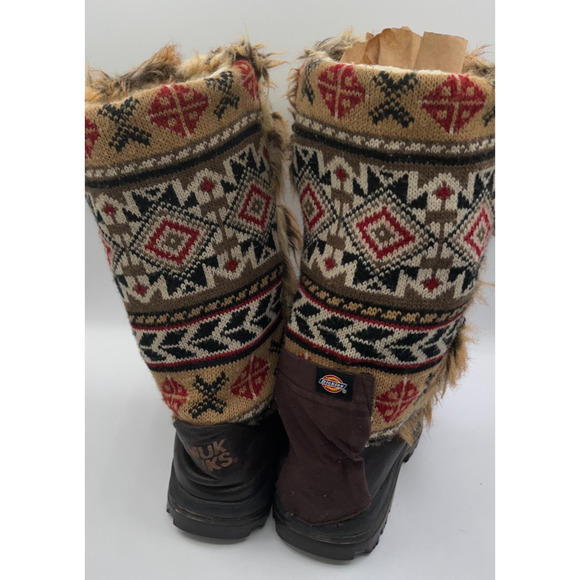 Muk Luks Women's Red Tan Knit Design Snow Boots Faux Fur Lined Size 9 Tan/Beige - Picture 12 of 16